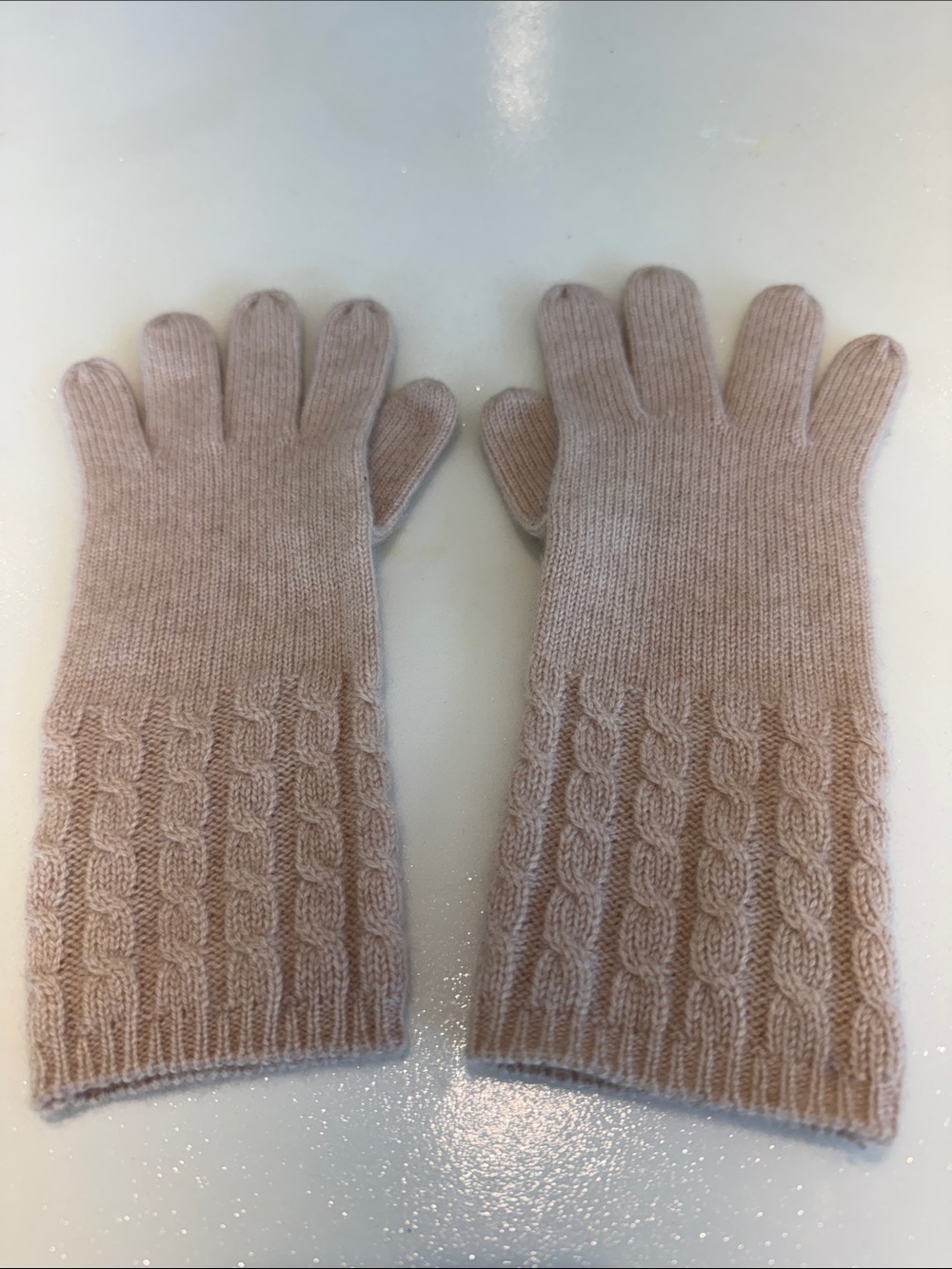 Cashmere Soft Cable-Knit Long Gloves in Light Beige